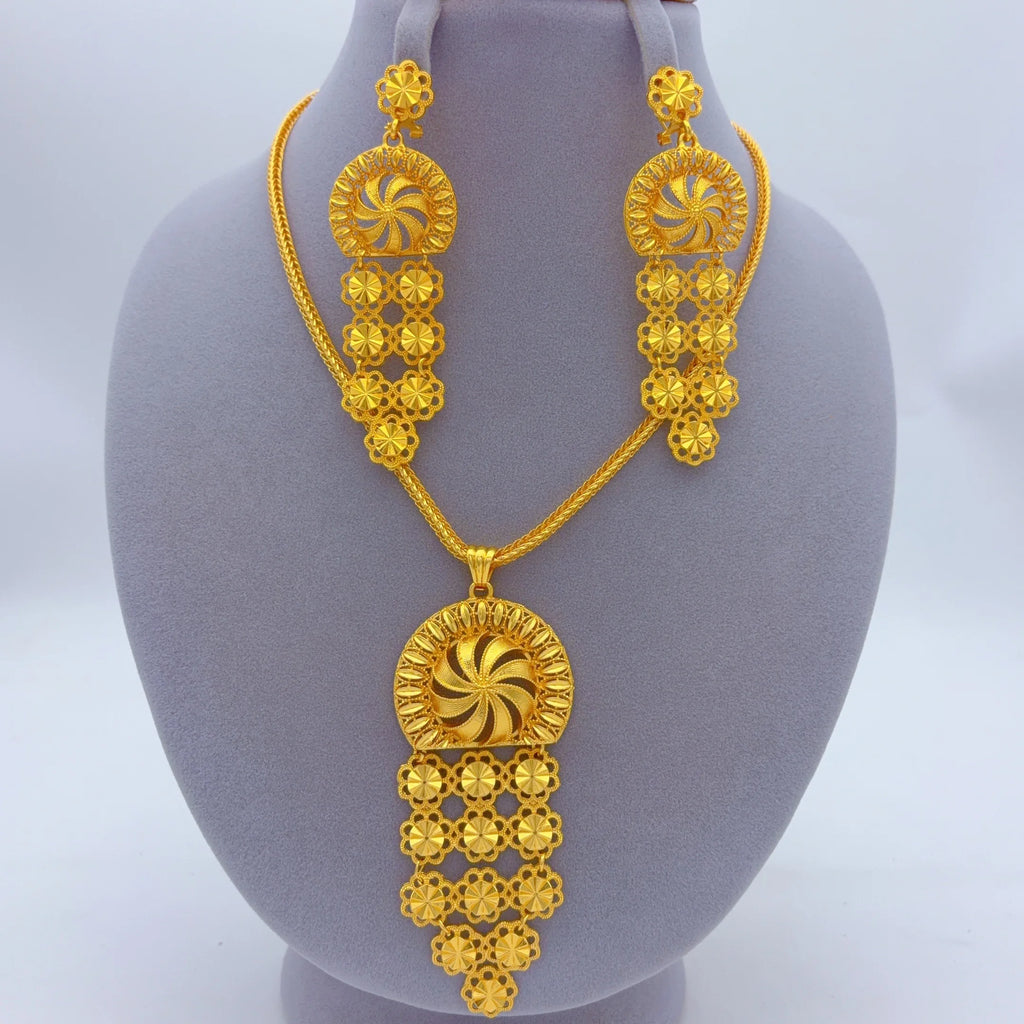 Indian Bridal Necklace Earrings Jewelry Set For Women African Dubai Nigeria Gold Plated Long Wedding Party Gift Jewellery