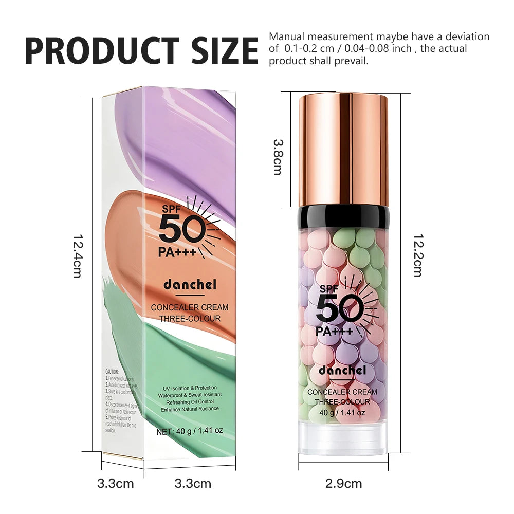 3-Color Sunscreen Concealer Cream Moisturizing Formula SPF50+ Sun Protection Oil-control Correcting Skin Tone Sunscreen Primer