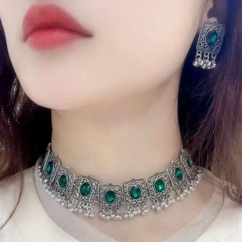 Ethnic Vintage Jewelry Set Dubai Bridal Jewelry Tassel Beads Pendant Jewelry Sets Decoration Indian Necklace Earrings Set