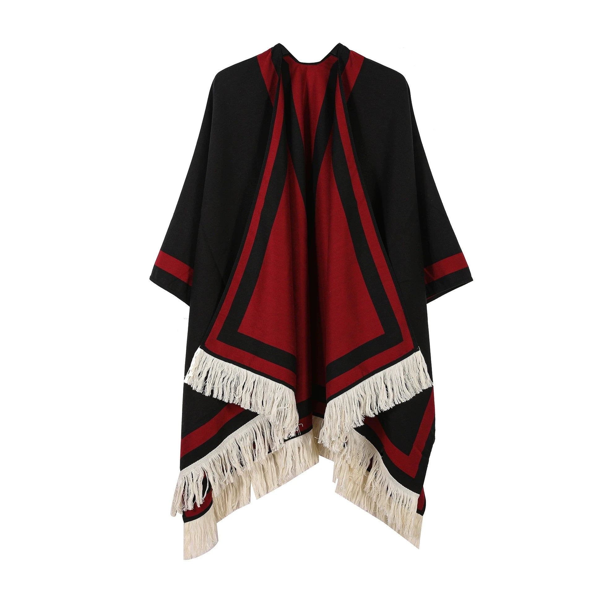 New Indian Nepalese Style Geometric Tassel Split Women Shawl Warm Air Conditioning Room Lady Cloak Poncho Capes Black Khaki