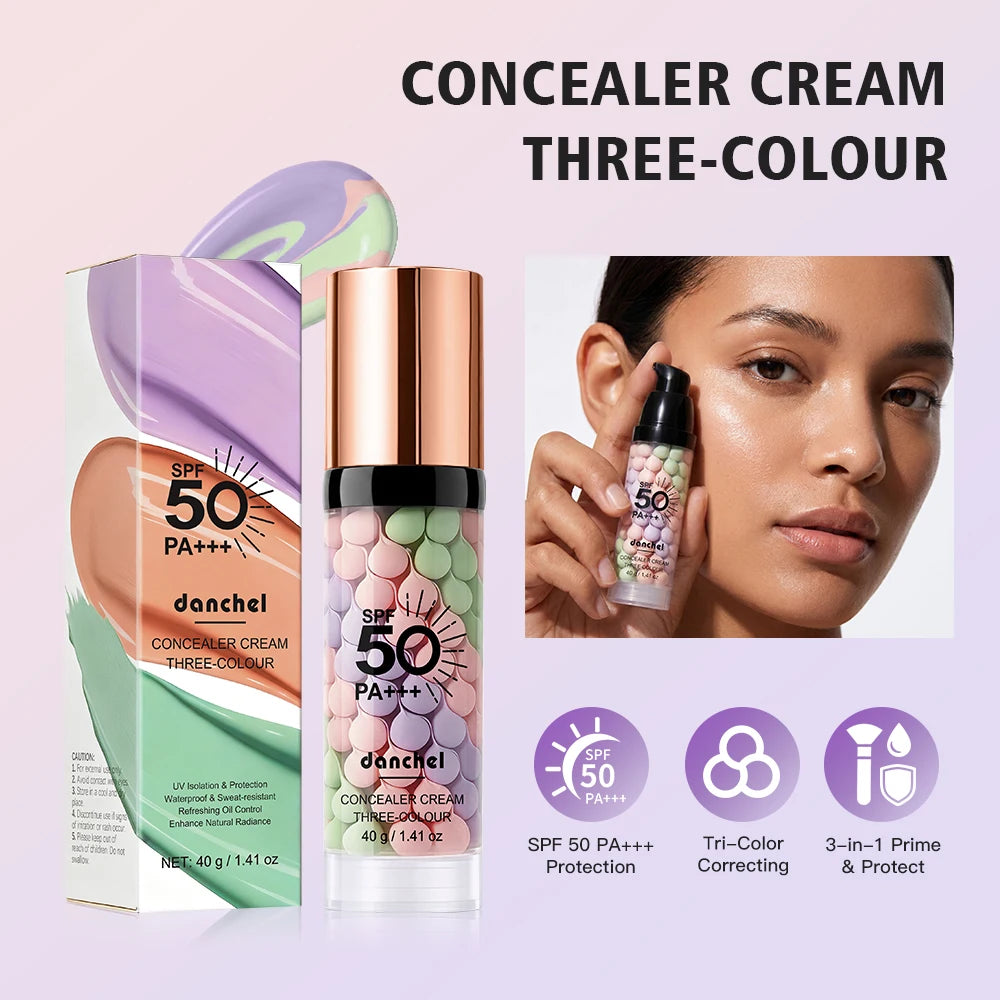3-Color Sunscreen Concealer Cream Moisturizing Formula SPF50+ Sun Protection Oil-control Correcting Skin Tone Sunscreen Primer