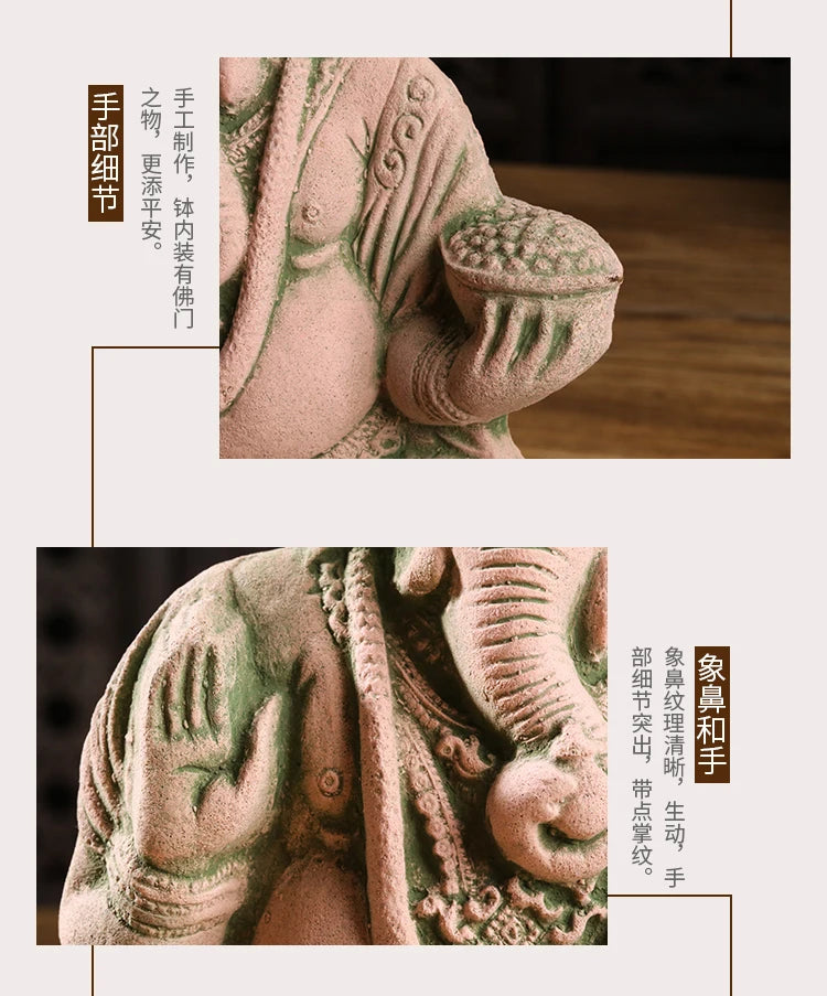 Thai Elephant God Sand Sculpture Home Decor Deity Display Stand Living Room TV Cabinet Ornament