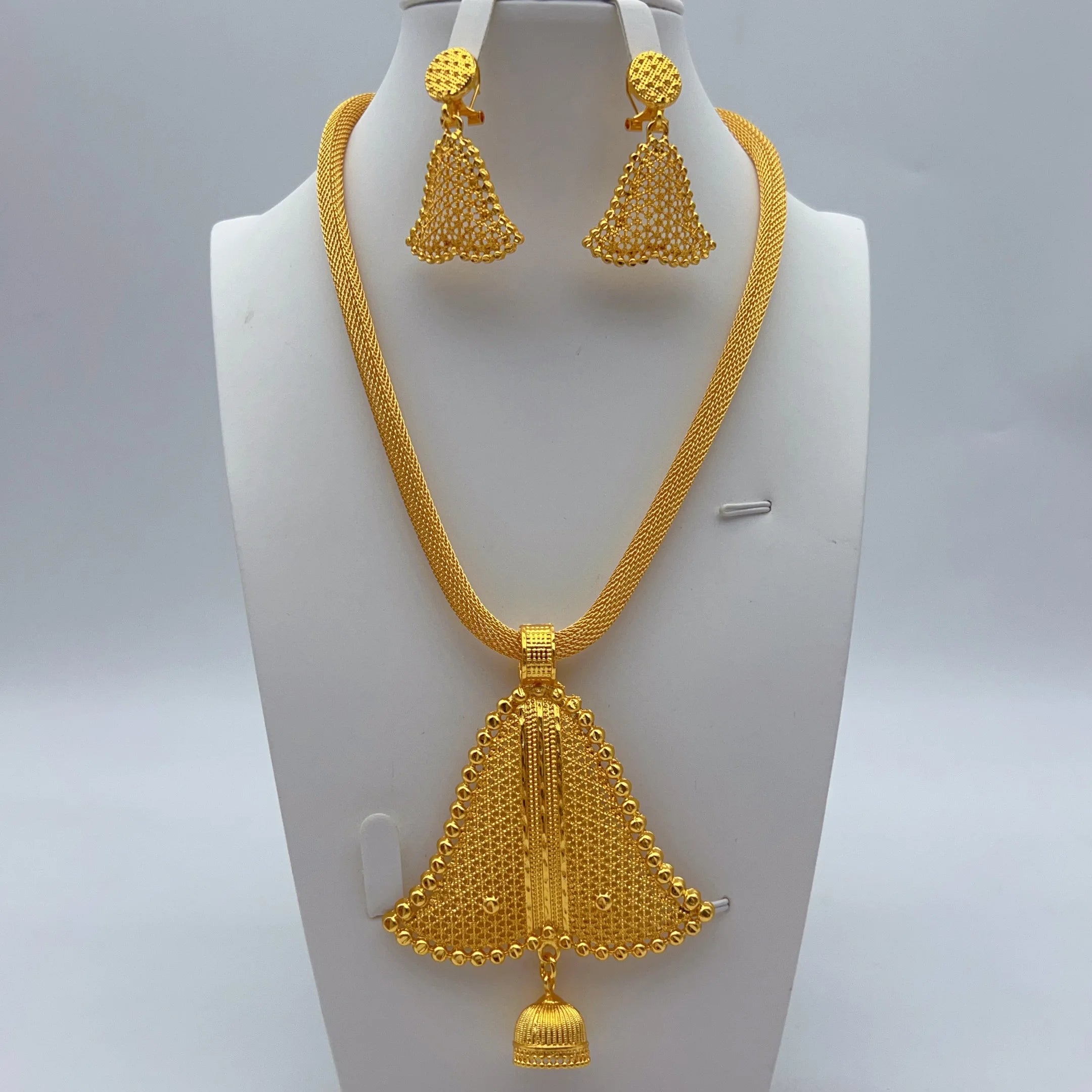 Indian Necklace and Earrings Sets for Bridal Ethiopian Nigeria 24k Gold Color Dubai Jewelry Earrings Banquet Party Gifts