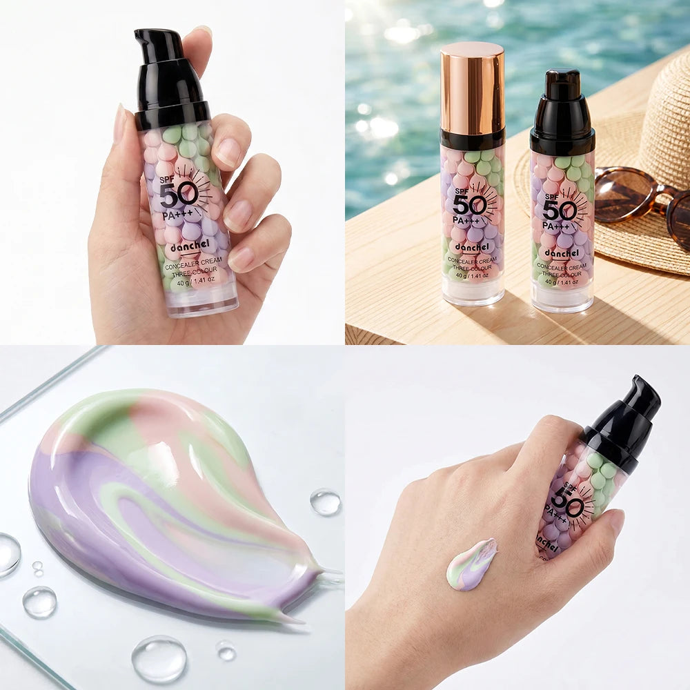3-Color Sunscreen Concealer Cream Moisturizing Formula SPF50+ Sun Protection Oil-control Correcting Skin Tone Sunscreen Primer