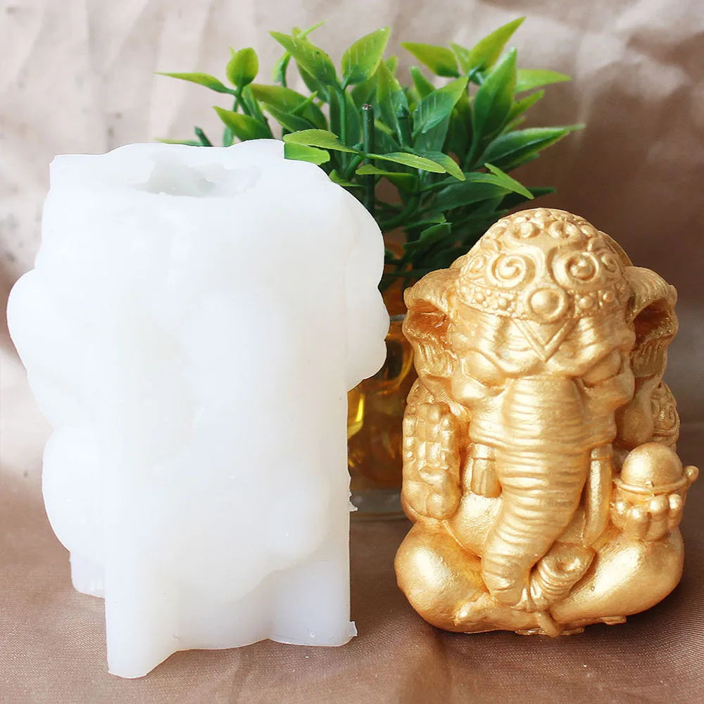 Hot 3D Thailand Indian Ganesha The God Of Wealth Gypsum Ornament Candle Silicone Mold Home Decoration Deity Family Guardian Gods