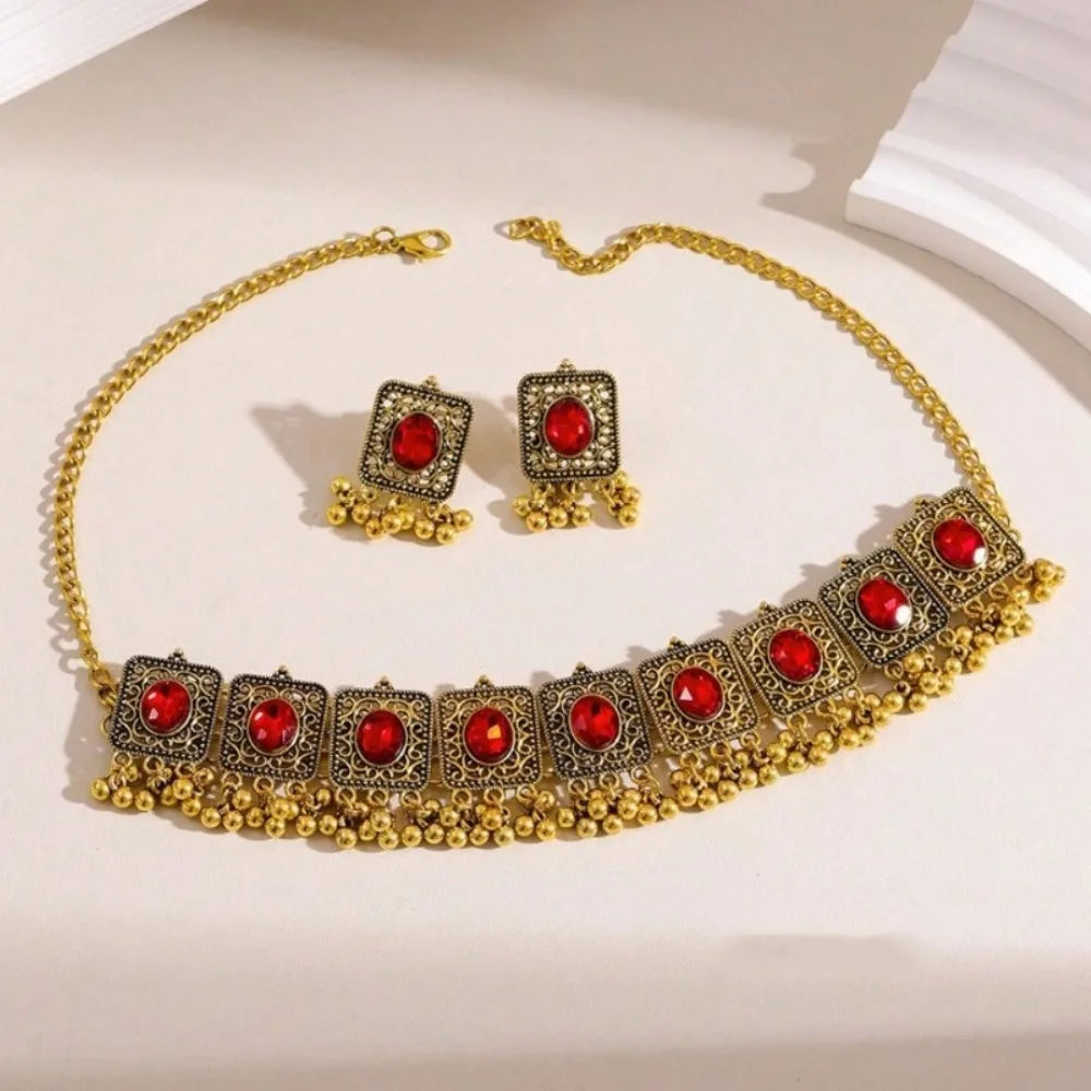 Ethnic Vintage Jewelry Set Dubai Bridal Jewelry Tassel Beads Pendant Jewelry Sets Decoration Indian Necklace Earrings Set