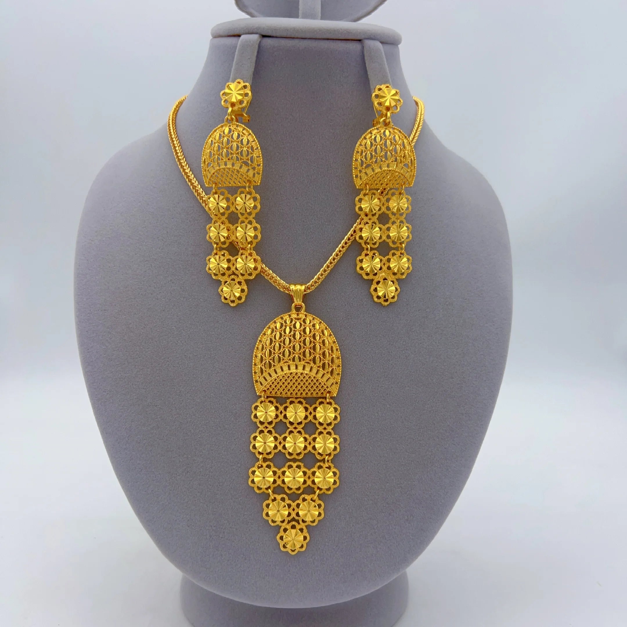 Indian Bridal Necklace Earrings Jewelry Set For Women African Dubai Nigeria Gold Plated Long Wedding Party Gift Jewellery