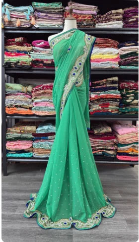 India Imports Nail Bead Sari Clothing Nepal 6-meter Large Sari