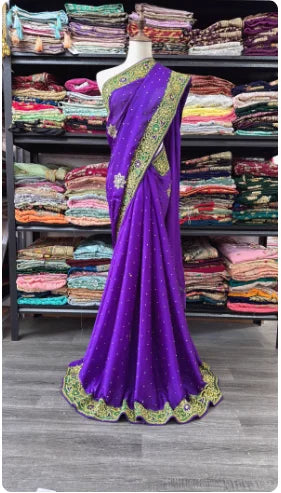 India Imports Nail Bead Sari Clothing Nepal 6-meter Large Sari