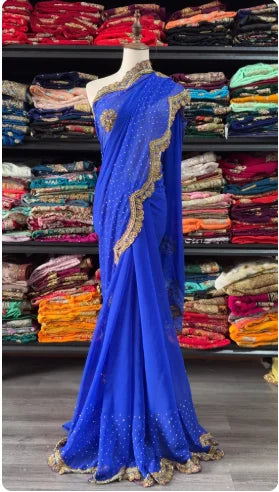 India Imports Nail Bead Sari Clothing Nepal 6-meter Large Sari