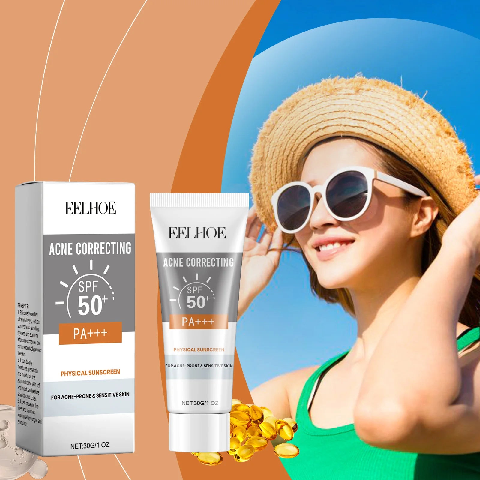 Deep Hydration Sunscreen Cream SPF 50+ UV Whitening Cream Korean Moisturizing Skin Care Tool for All Skin Type Cosmetics 30g