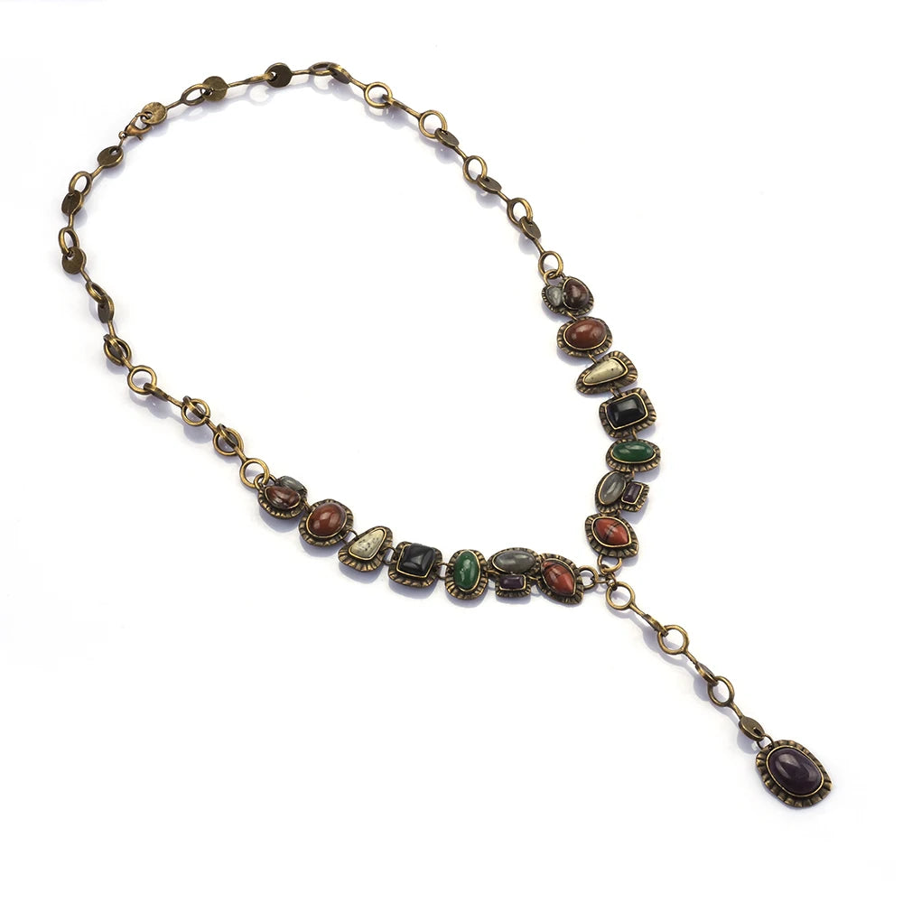 Indian Ethnic Vintage Statement Resin Stone Necklace Women Bohemian Retro Maxi Long Sweater Chain Necklaces Female Jewelry