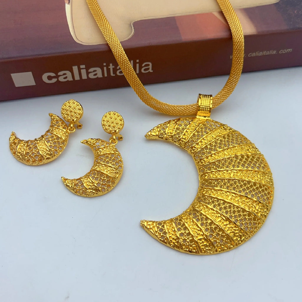 Indian Necklace and Earrings Sets for Bridal Ethiopian Nigeria 24k Gold Color Dubai Jewelry Earrings Banquet Party Gifts