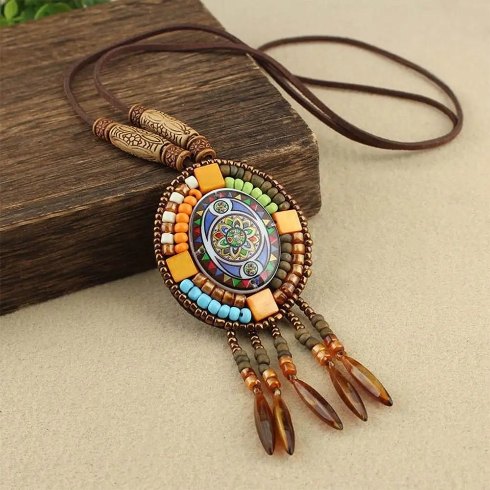 Vintage Party Ethnic Jewelry Lucky Gift Buddhist Mala Wood Bead Ethnic Pendant Nepal Necklace