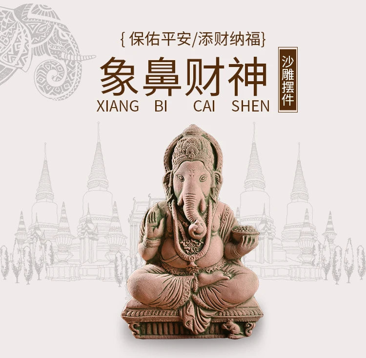 Thai Elephant God Sand Sculpture Home Decor Deity Display Stand Living Room TV Cabinet Ornament
