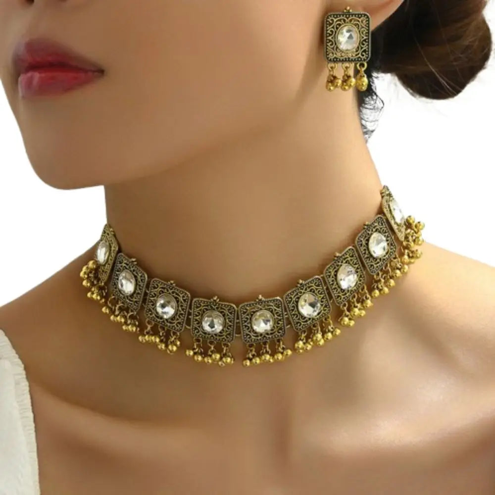 Ethnic Vintage Jewelry Set Dubai Bridal Jewelry Tassel Beads Pendant Jewelry Sets Decoration Indian Necklace Earrings Set