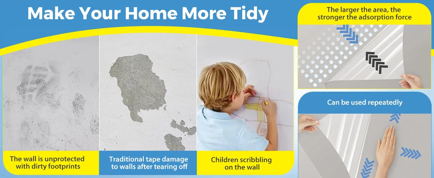 No Glue Static Transparent Wall Sticker Waterproof Anti Fouling Removable Wall Protector for Living Room Bedroom Home Use