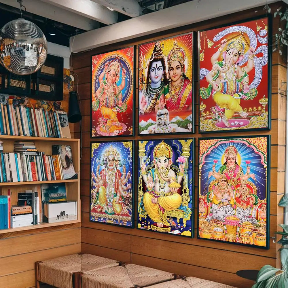 Hindu God Goddess Lord Shiv Parvati Ganesha Hanuman Poster Sticker Print Waterproof Wall Art For Living Room Bedroom Home Decor
