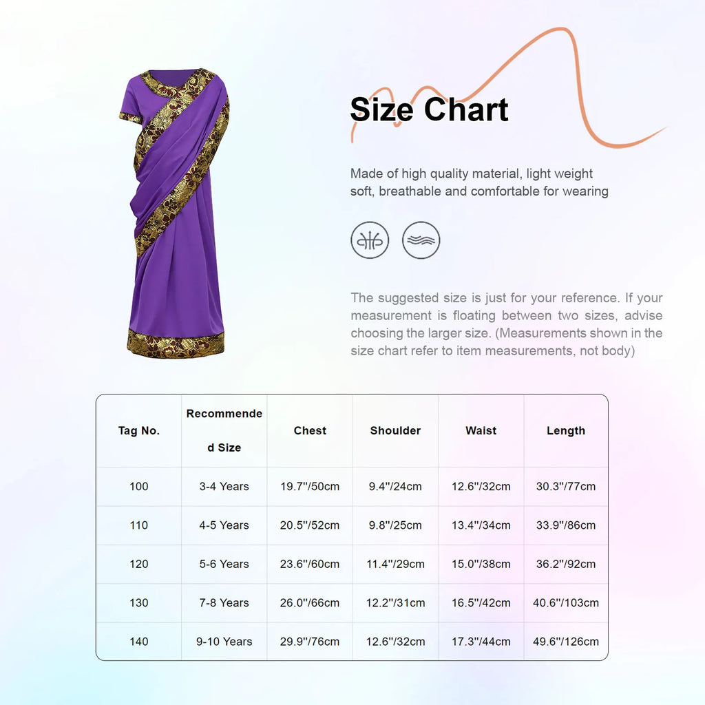 Indian Girls Traditional Bollywood Princess Sari Costume Dress-up Clothing Nativity Bollywood Princess Ethnic Dress Costume
