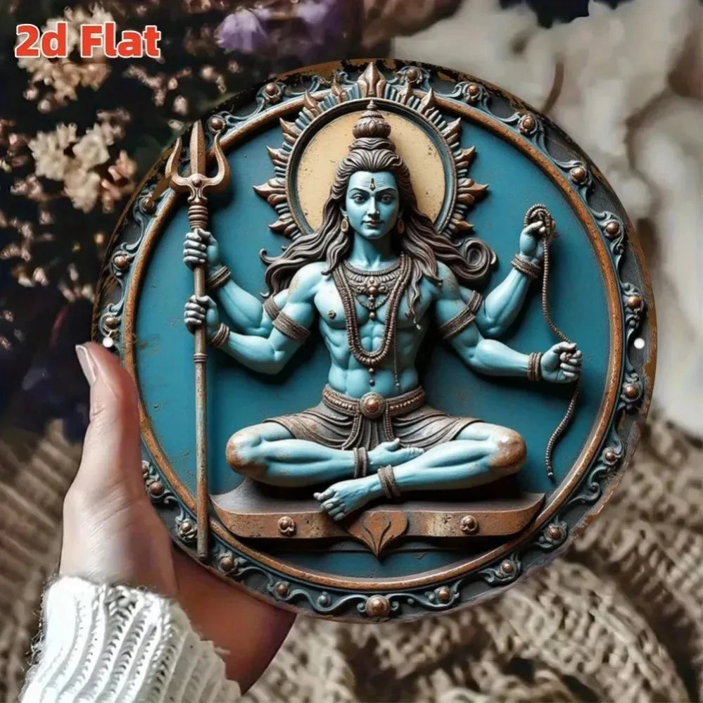 Oriental Mystic Indian Three-Handed Statue - Circular Metal Decor, Exquisite Wall & Tabletop Ornament