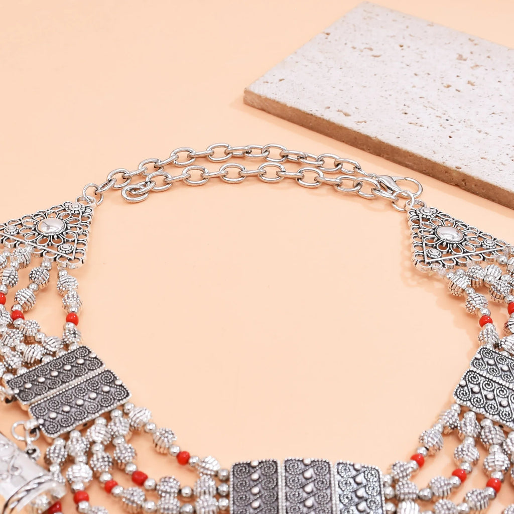 Bohemian Indian Ethnic Vintage Statement Large Collar Choker Necklace For Women Fashion Maxi Long Geometric Pendant Jewelry