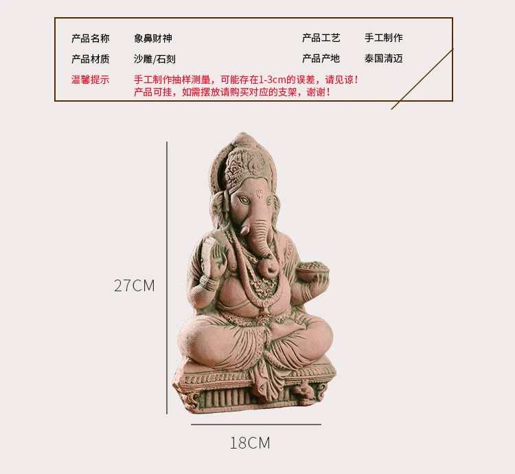 Thai Elephant God Sand Sculpture Home Decor Deity Display Stand Living Room TV Cabinet Ornament