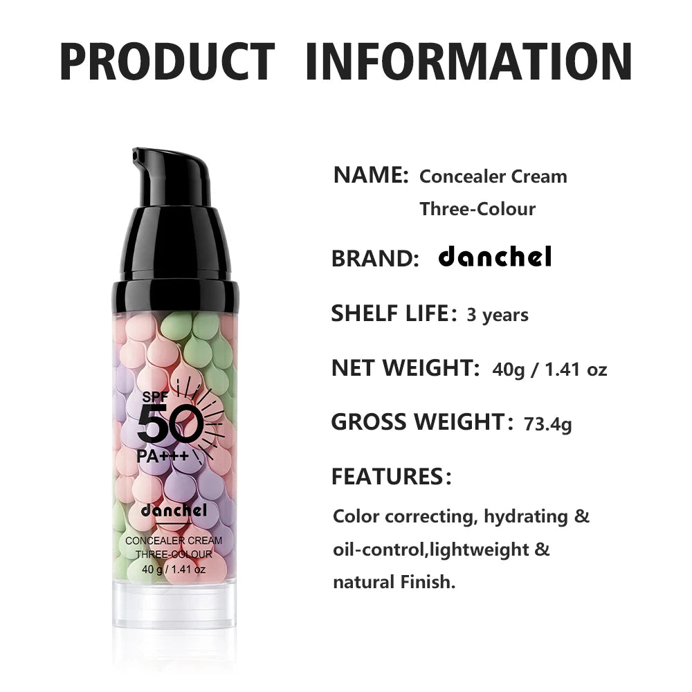 3-Color Sunscreen Concealer Cream Moisturizing Formula SPF50+ Sun Protection Oil-control Correcting Skin Tone Sunscreen Primer
