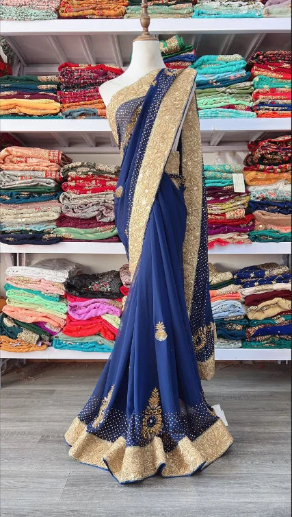 India Imports Nail Bead Sari Clothing Nepal 6-meter Large Sari