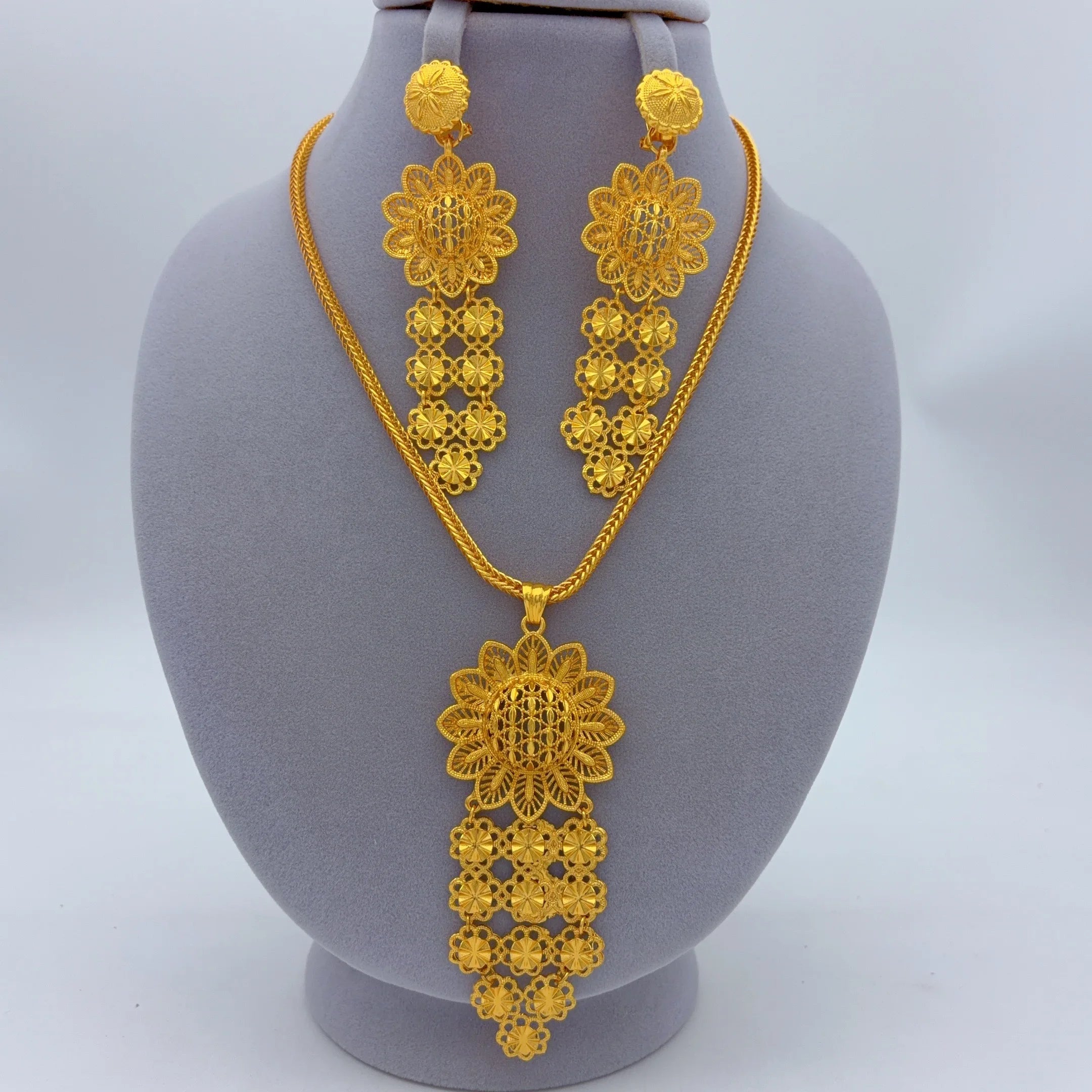Indian Bridal Necklace Earrings Jewelry Set For Women African Dubai Nigeria Gold Plated Long Wedding Party Gift Jewellery